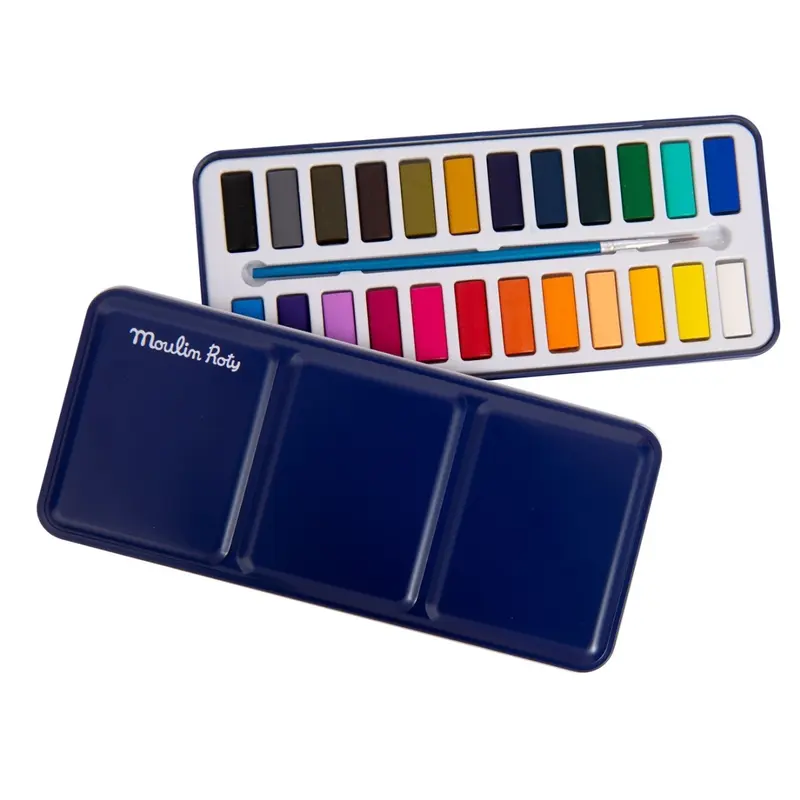 24 Aquarellfarben im Metallkasten