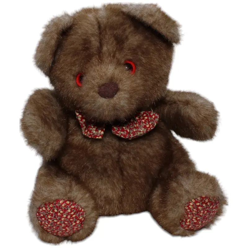 Brauner Teddybär mit rotem Blumen-Muster