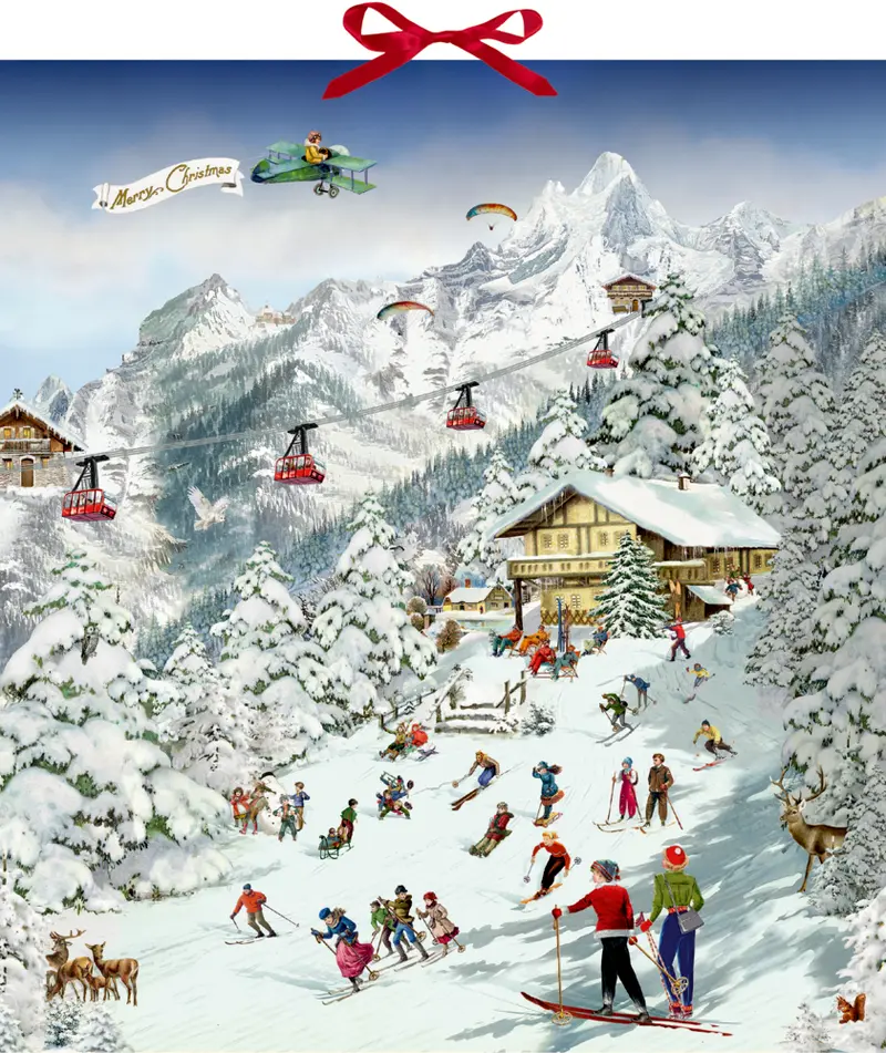 Fröhliche Skifreizeit in den Bergen, Wand-Adventskalender (Behr)