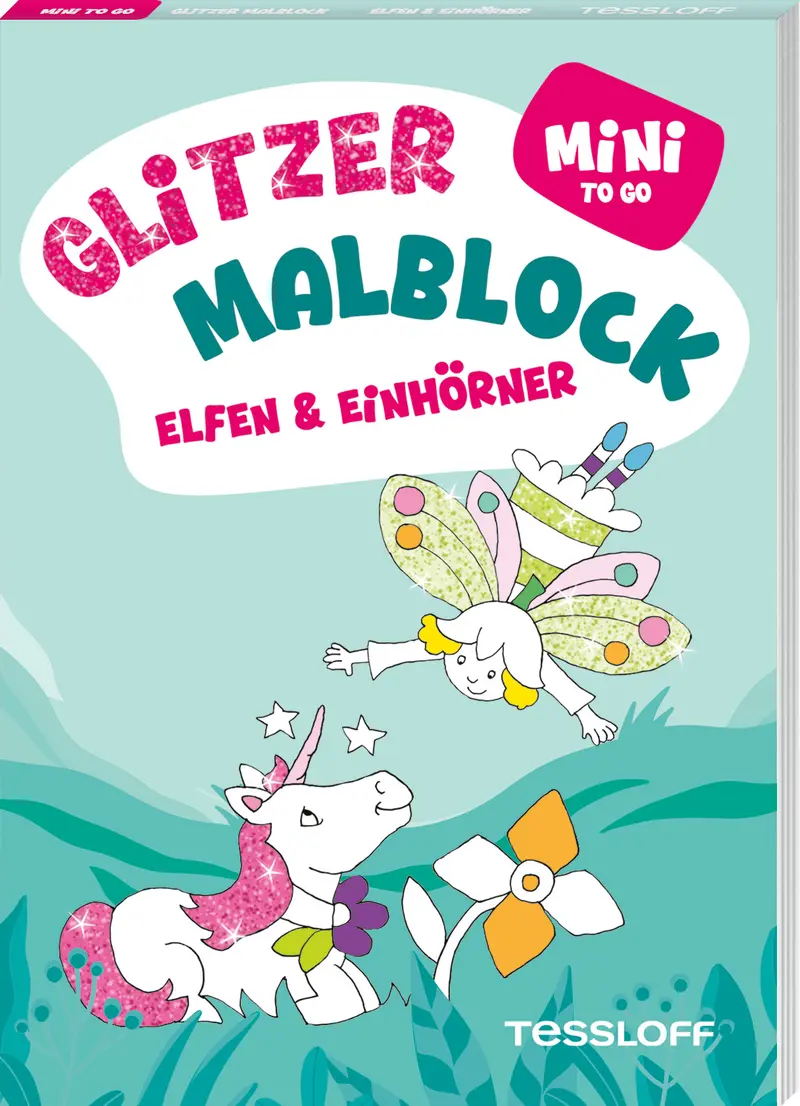 Mini Glitzer Malblock to go. Elfen & Einhörner