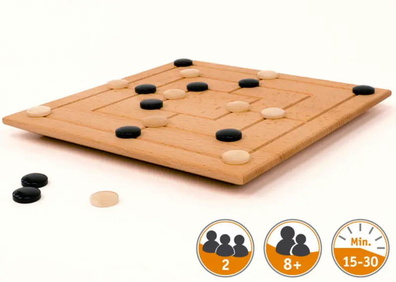 Mühle mit Spielsteinen aus Taguanuss