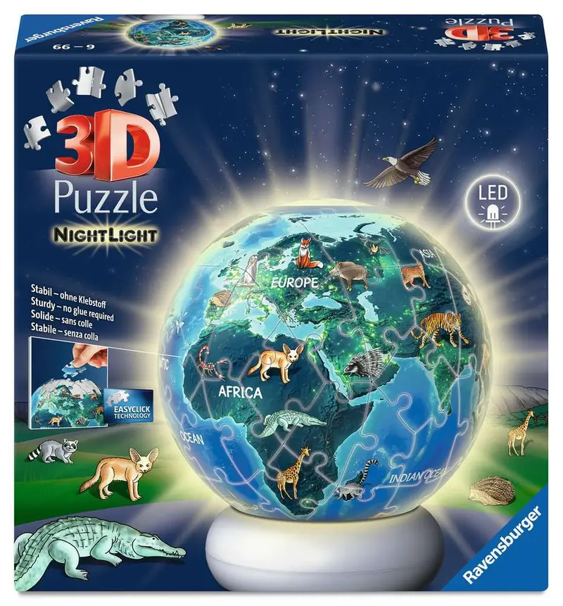 Puzzle-Ball Nachtlicht Erde mit Tiermotiven ⎮ 3D Puzzle