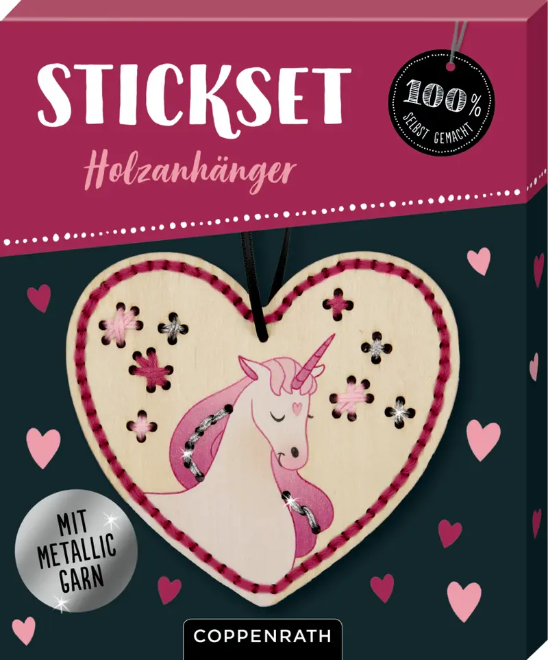 Sticken auf Holzanhänger (Drache oder Einhorn) - 100% selbst gemacht