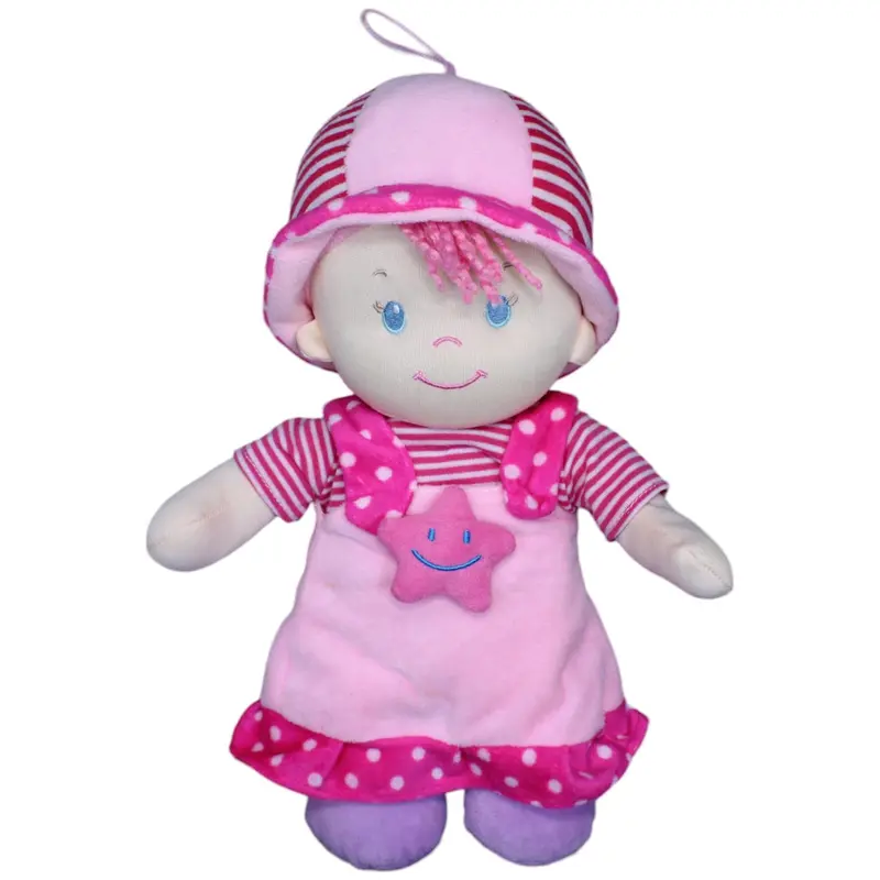 Stoffpuppe mit Sternen-Kleid, rosa