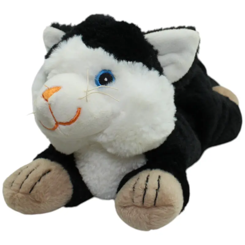 Süße liegende Katze, schwarz-weiß