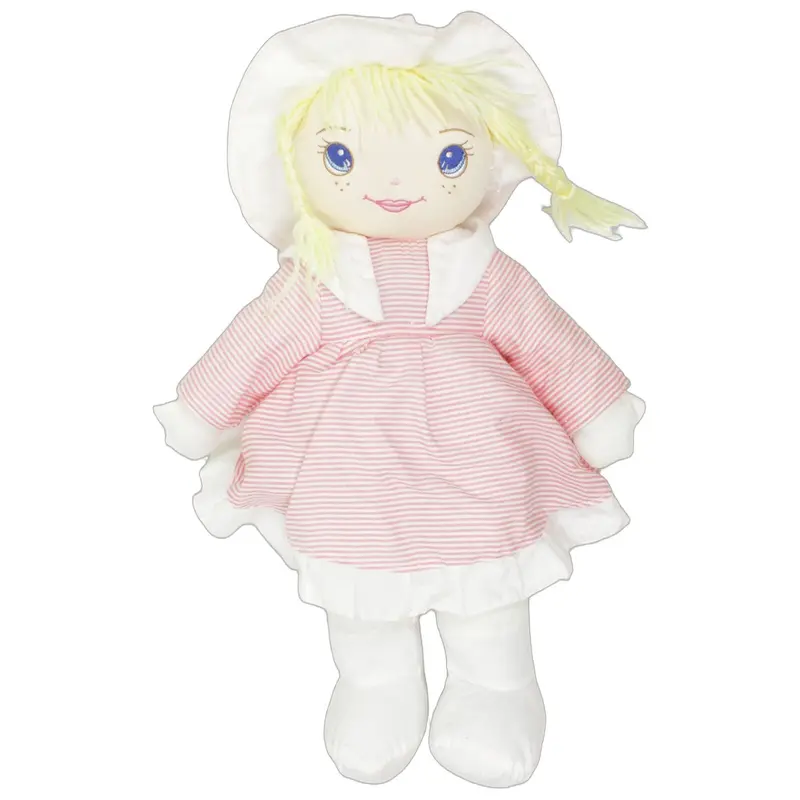 XL blonde Puppe mit rosa gestreiftem Kleid