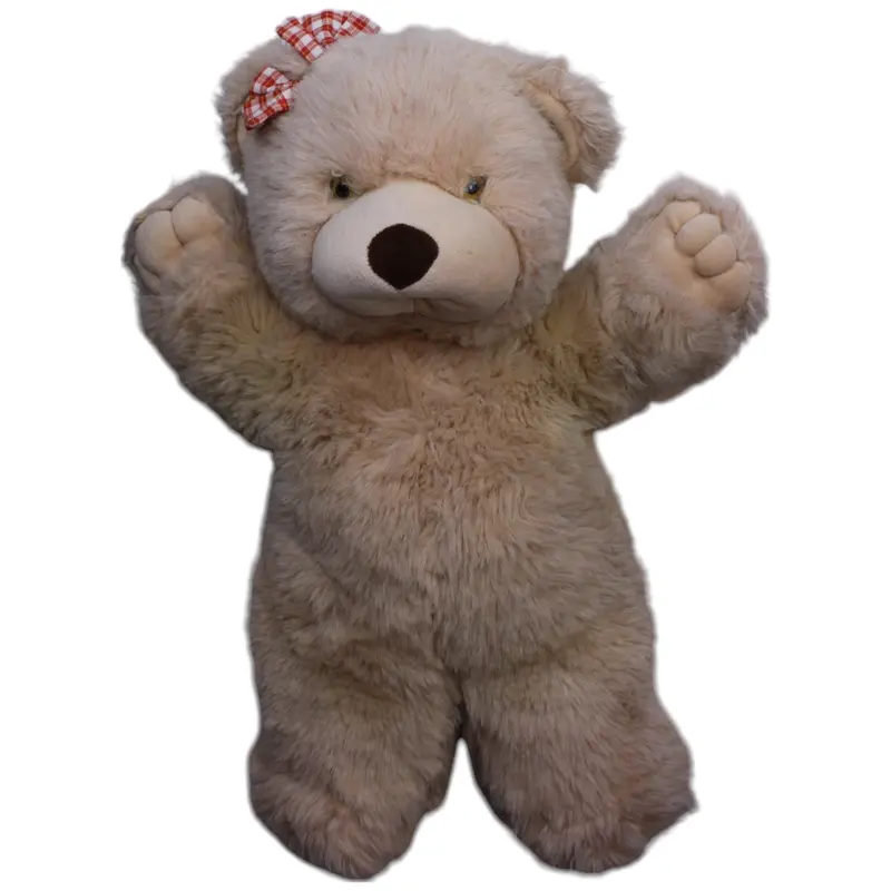 XL Teddybär mit karierter Schleife am Ohr