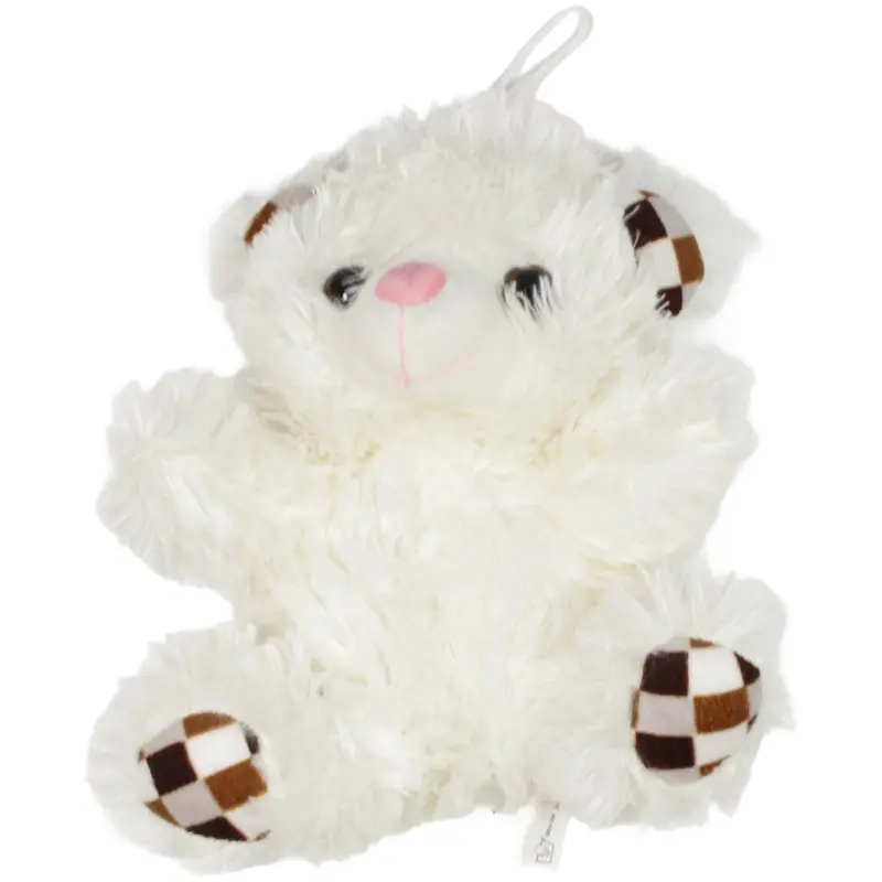 Zotteliger Teddybär mit karierten Ohren und Füßen